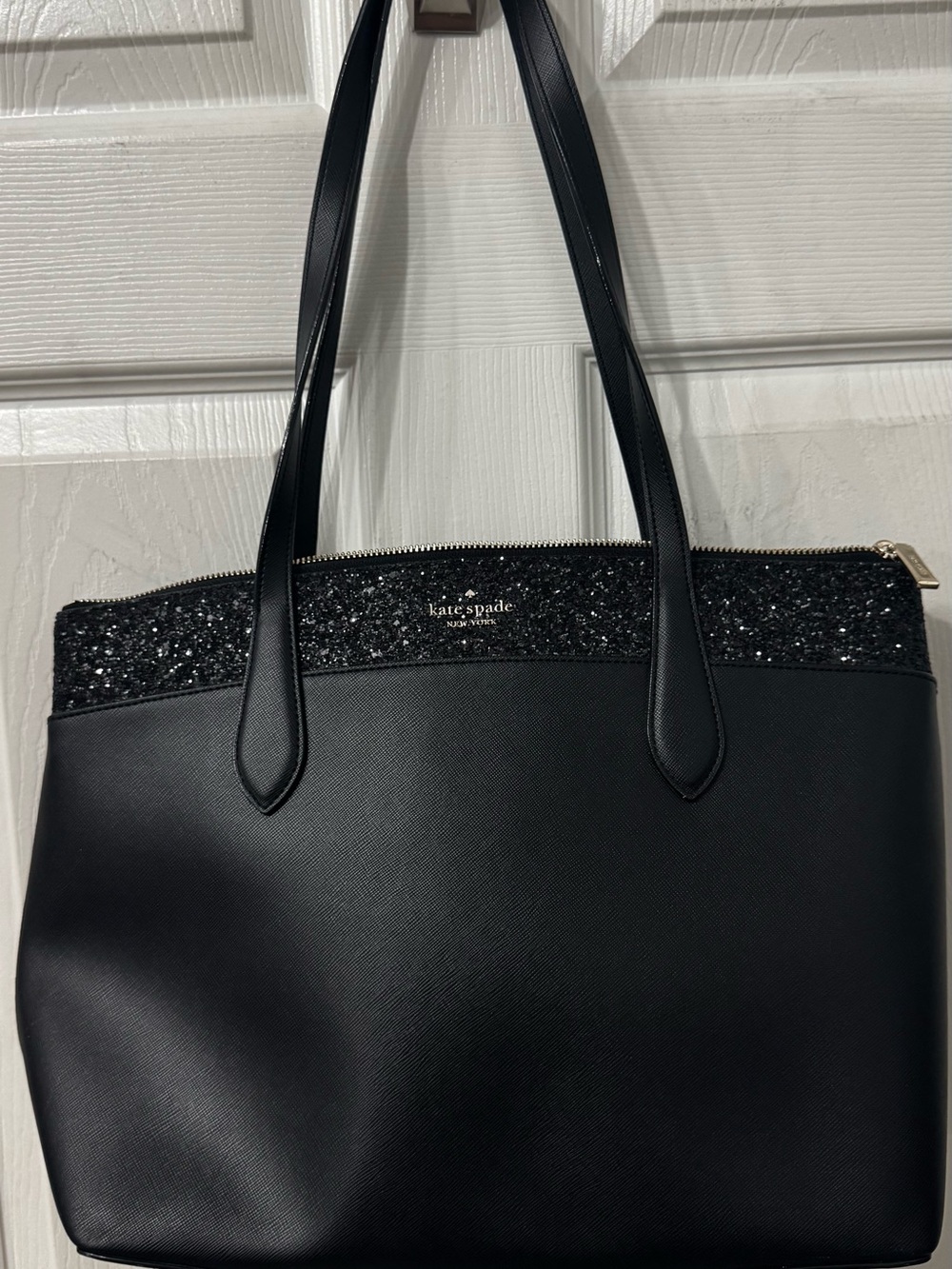 kate spade Black Glitter Trim Saffiano Tote